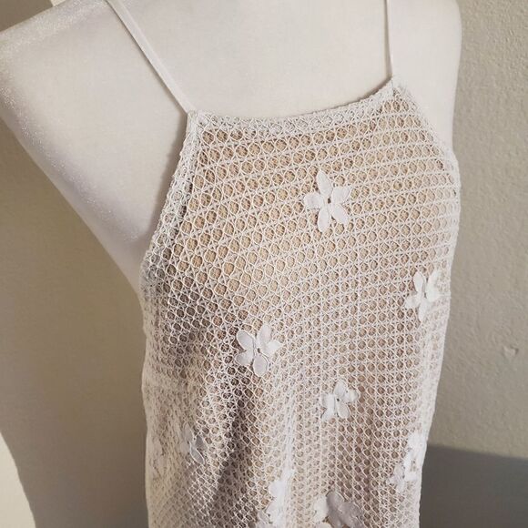 Francesca's Nude Floral Eyelet Dress L - Picture 2 of 13